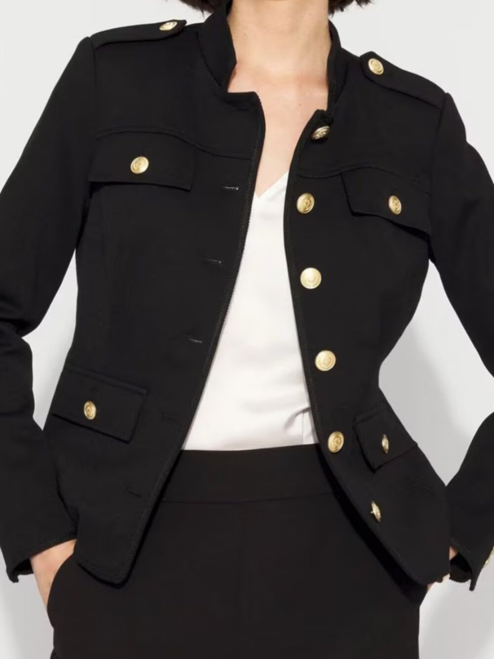 nwt $180 white house black market ponte gold button detail jacket blazer 4